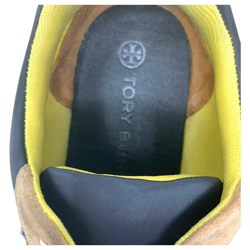 Tory Burch Good Luck Trainer Sneakers Black Leather Suede Nylon Women's Sz 12